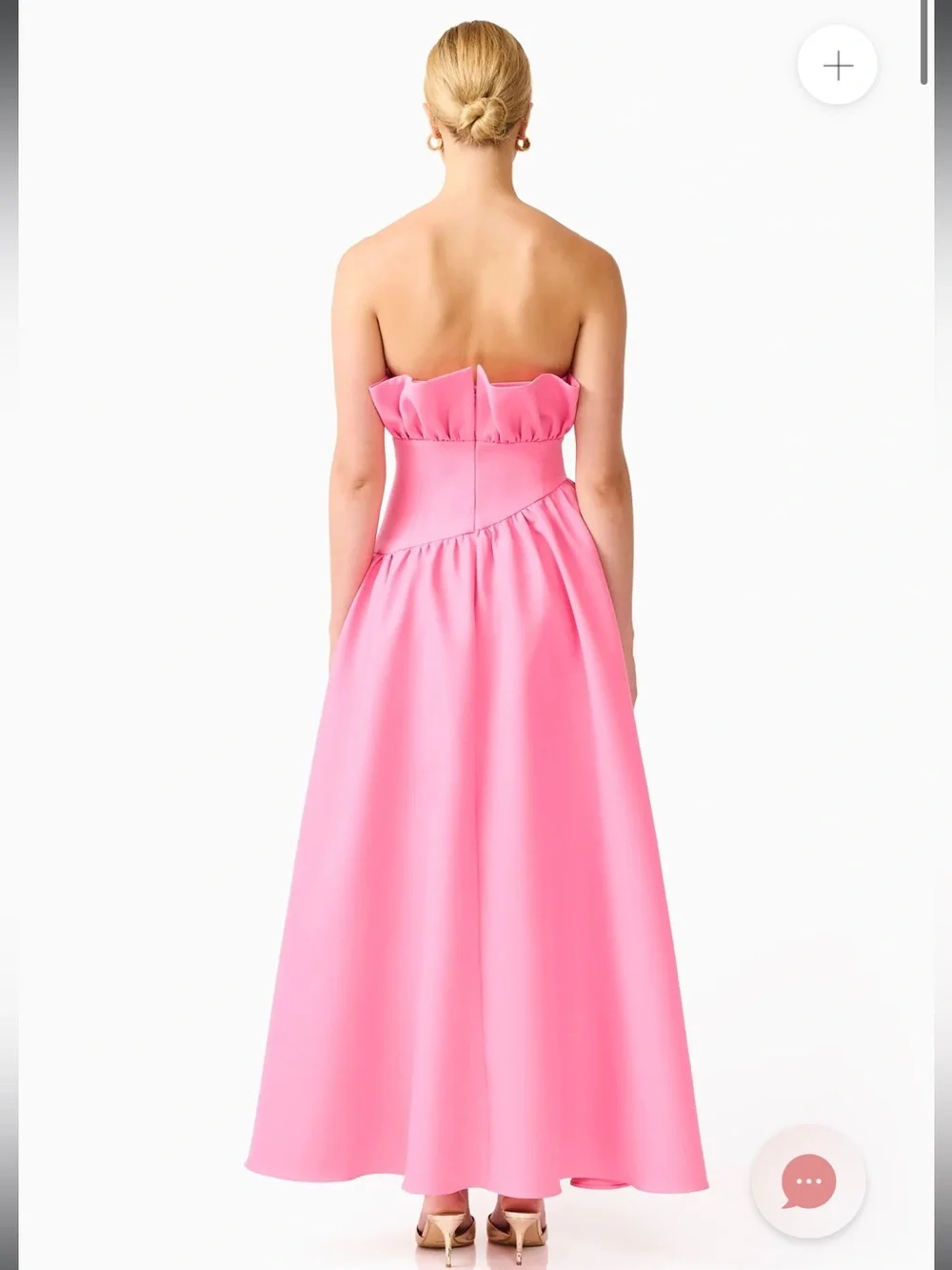 elliatt laurel pink ruffle bust boned strapless maxi gown dress size medium - Picture 6 of 12